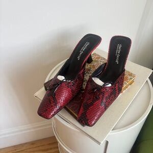 Charles David Red Snake Pattern Mules